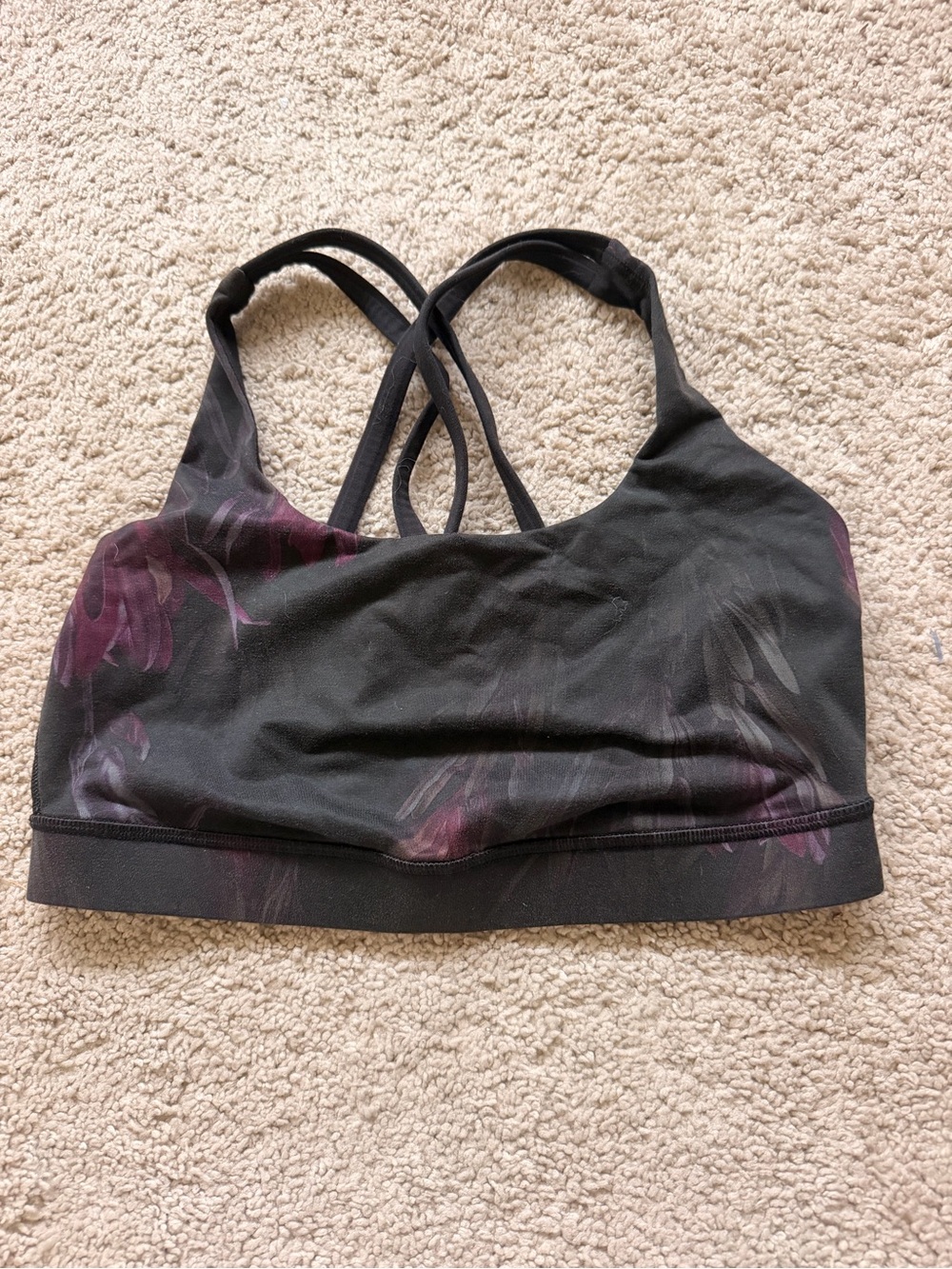 Lulu Lemon Black & Deep Plum Floral Sports Bra
